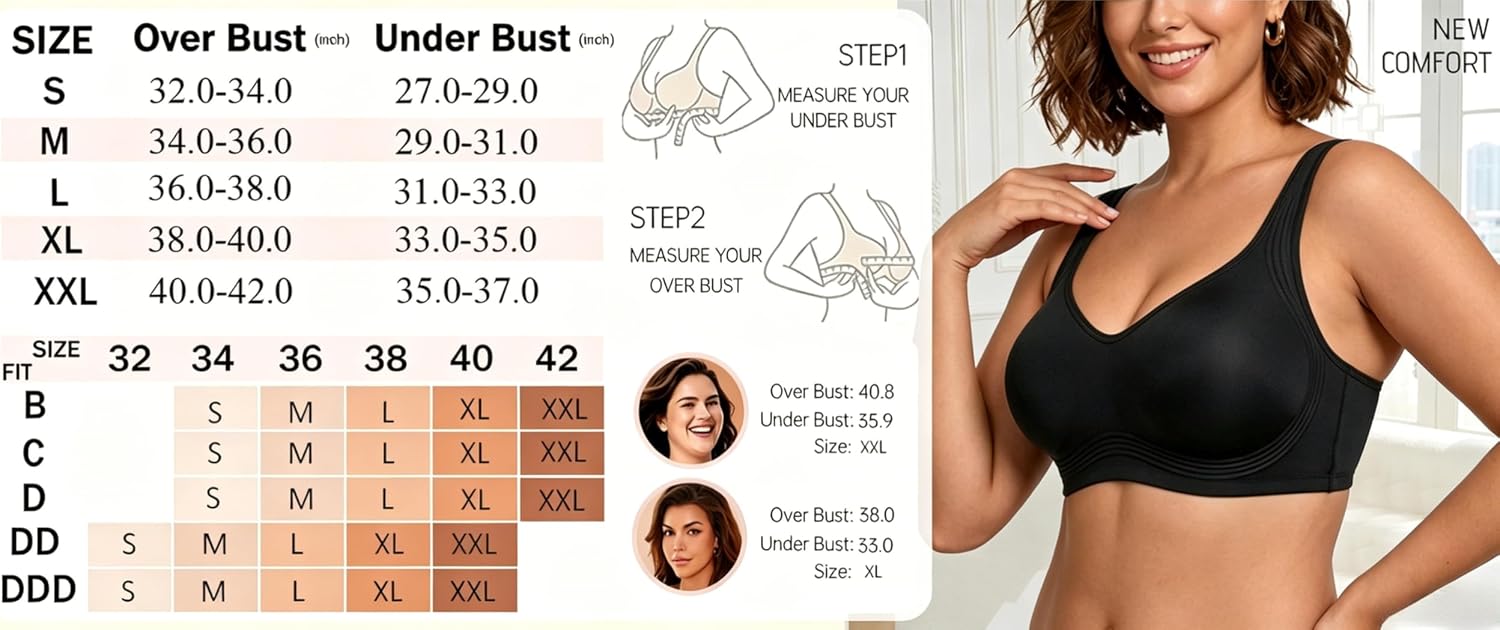 Jelly Wireless Supportive Minimizer Seamless Bras for Women Wide Straps Full Coverage Plus Size Bralette Bra