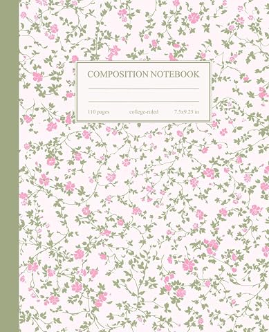 Composition Notebook College Ruled Vintage Pink Flowers Botanical Illustration | Cottagecore Aesthetic Journal for College, School, Office & Work