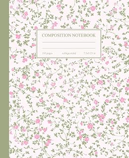 Composition Notebook College Ruled: Vintage Pink Flowers Botanical Illustration | Cottagecore Aesthetic Journal for College, School, Office & Work