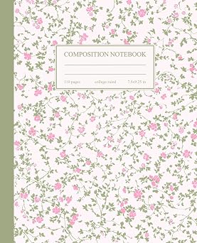 Composition Notebook College Ruled Vintage Pink Flowers Botanical Illustration | Cottagecore Aesthetic Journal for College, School, Office & Work