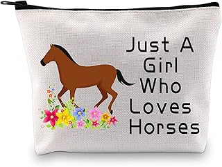 PXTIDY Funny Horses Cosmetic Bag Horse Lover Gift Just A Girl Who Loves Horses Makeup Toiletry Bag Horses Present Horse Riding Women Gifts Cowgirl Equestrian Girls Gift
