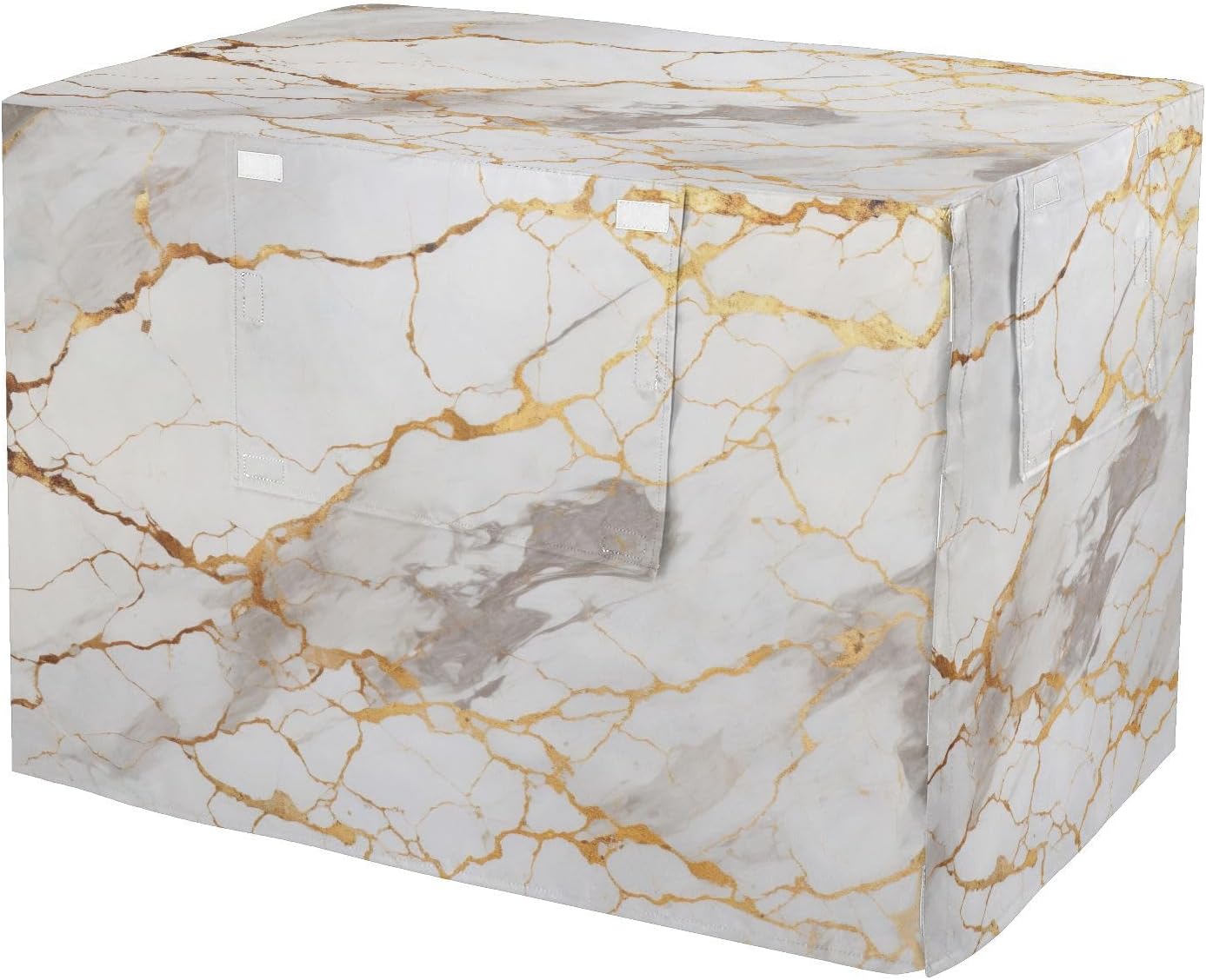 White Marble with Gold Dog Crate Covers S-XL Breathable Pet Cage Cover with Openings, Reduces Barking, X-Large