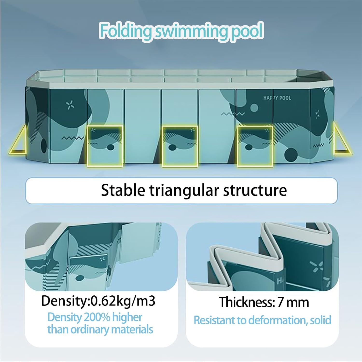 Jessie Foldable Pool for Kids and Adults Non InflatableFrame Outdoor Swimming Pool Blue Kiddie Pools Thickened Support Dog Above Ground Garden Backyard (118.11 in)