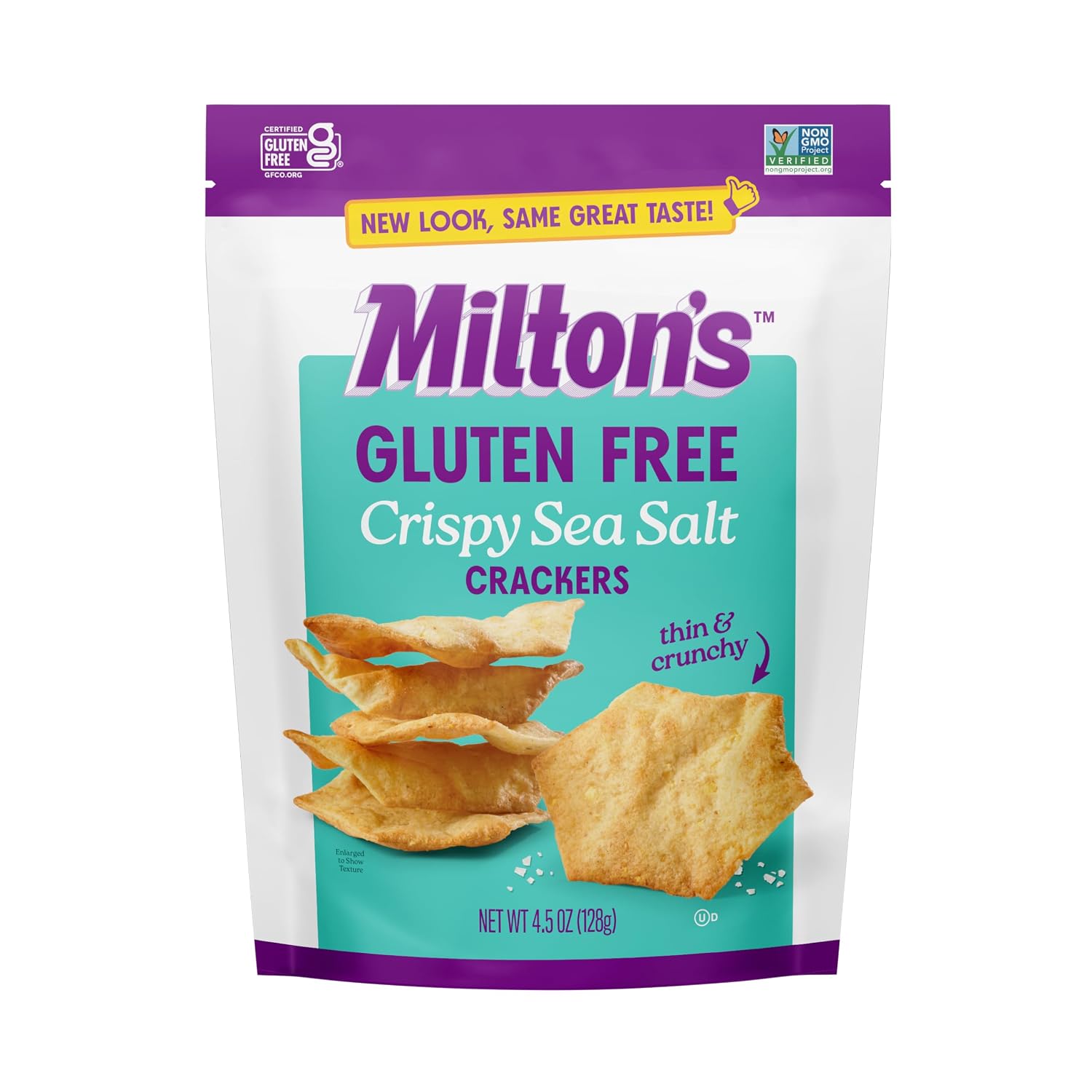 Milton’s Gluten Free Crackers, Crispy Sea Salt - Non-GMO Project Verified, Kosher, Certified Gluten Free Snack, 5 Grains In Every Bite - 4.5 Oz