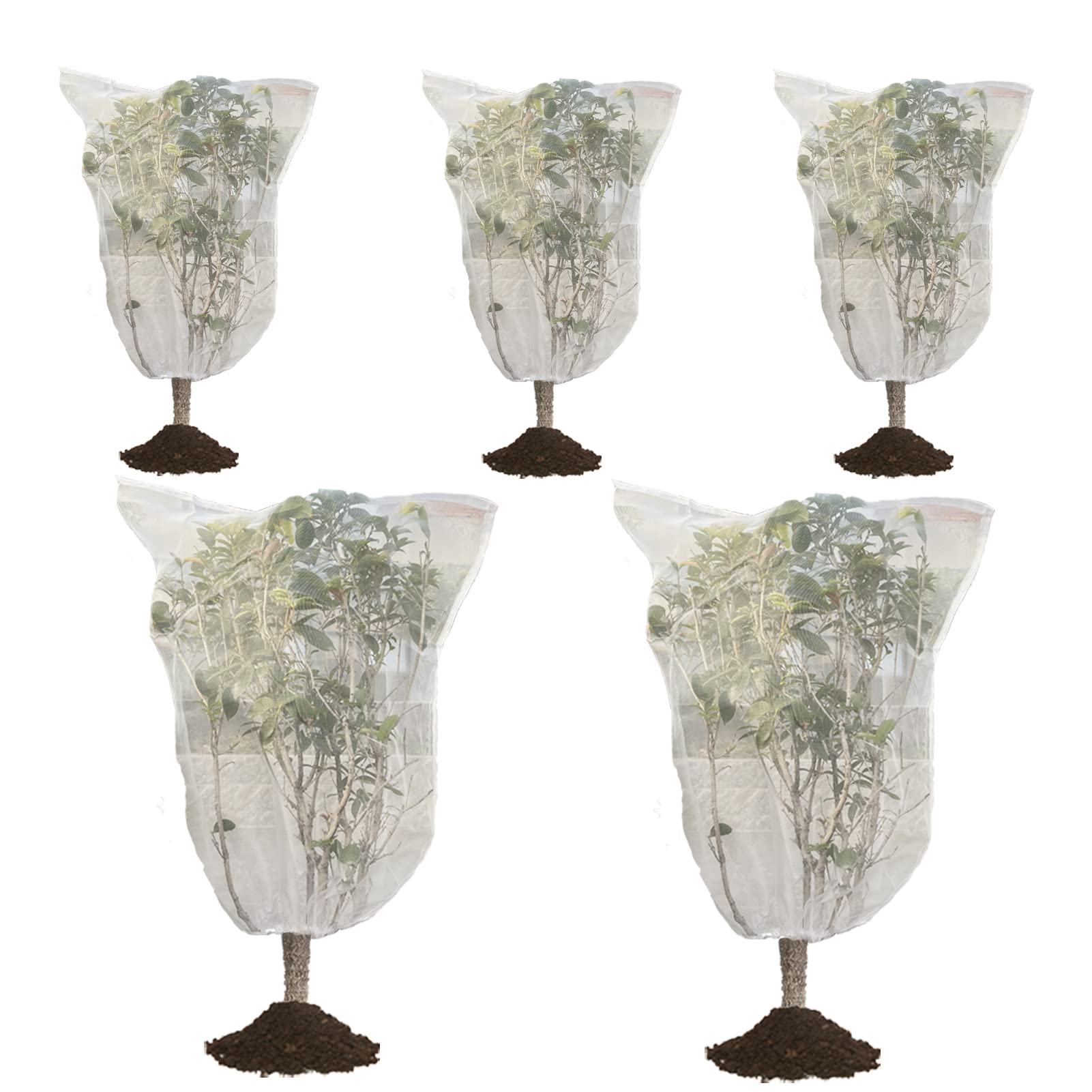 BKDMZZMY Garden Netting with Drawstring, 5 Packs Plant Net Bags, Row Cover Barrier Protection Net for Birds Animals, 2 Size Garden Mesh Cover for Vegetable Tree Flower Fruit Crop