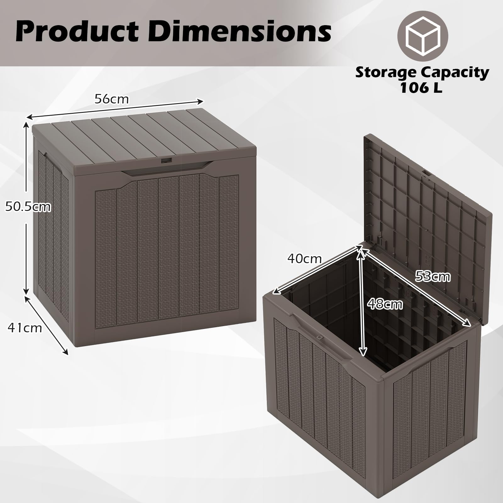 GIANTEX Coffre de Jardin Exterieur PP 96 L Résistant Aux Intempéries Couvercle Verrouillable Texture Rotin Marron