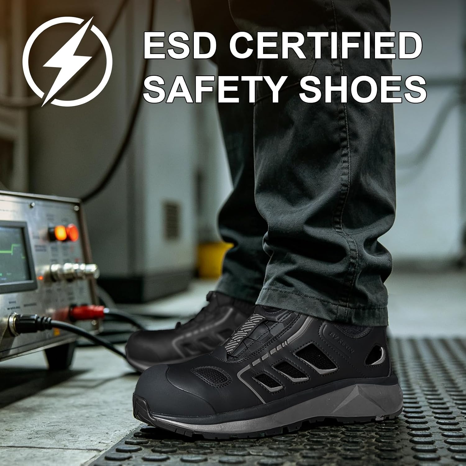 Safety Shoes, Durable Quick Lace Safety Sneakers ESD Certified, Lightweight Aluminum Toe, Equal Safety as Steel Toe, Non Slip, Breathable Work Shoes Ideal for Warehouse Workshop Logistics