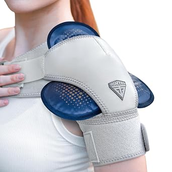 سوار الكتف FIGHTECH مع حزمة ثلج الكتف المريحة للعلاج الساخن والبارد سوار الكتف صغير / متوسط ، رمادي