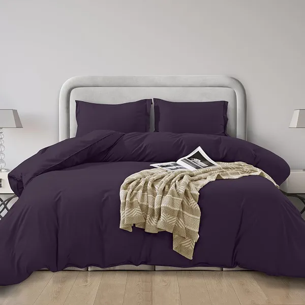 Elegant Comfort Luxury 3-Piece Duvet Cover Set - 1500 Premium Hotel Quality Microfiber Hotel Collection - Comforter Cover with Button Closure and Shams, Full/Queen, Eggplant-Purple