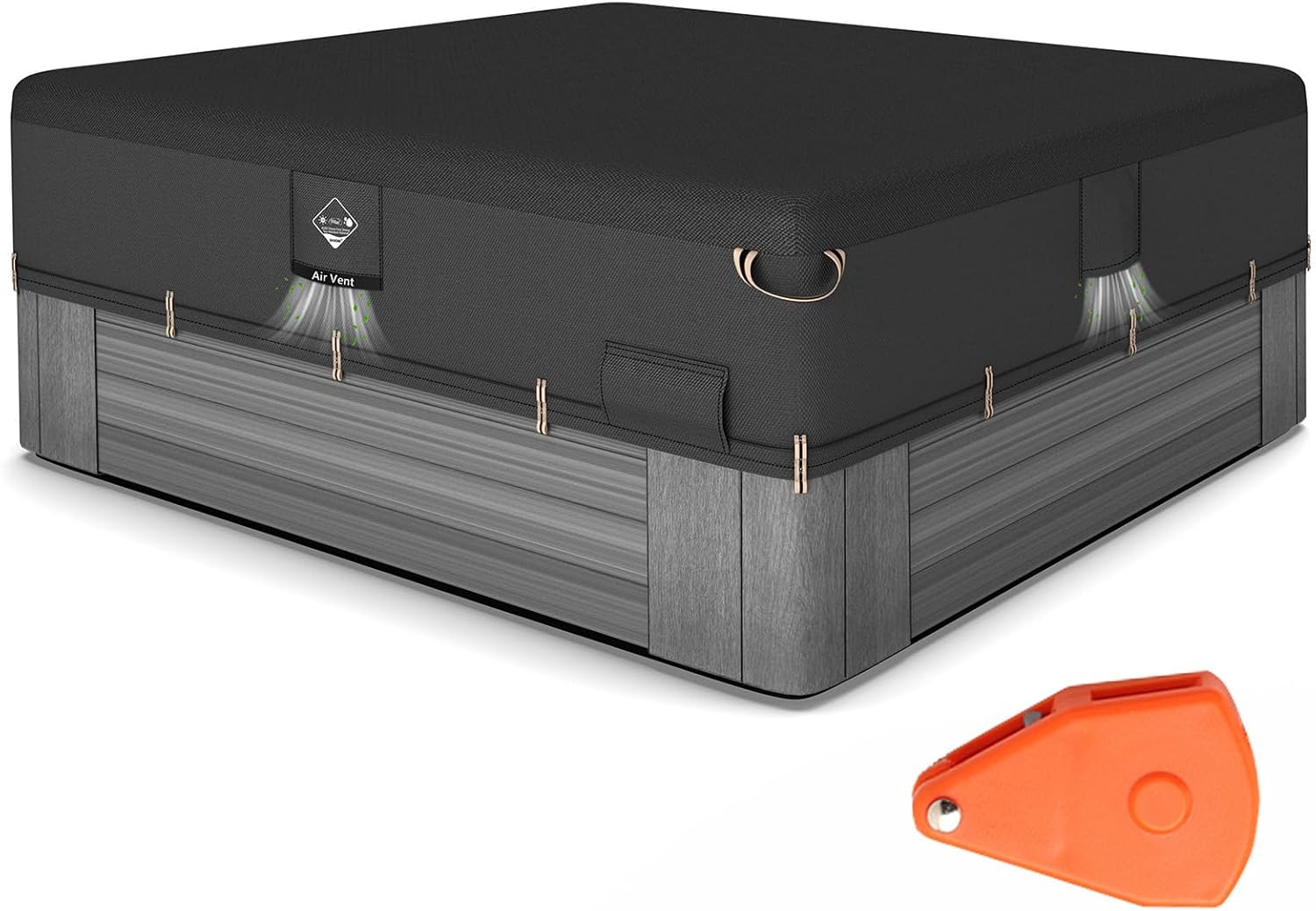 QH.HOME Update Hot Tub Cover Protector 85 x 85 inch fits 84 x 84, 83 x 83, 82 x 82 inch or 81 x 81 Square SPA Covers, Hot Tub Covers Replacement-Black