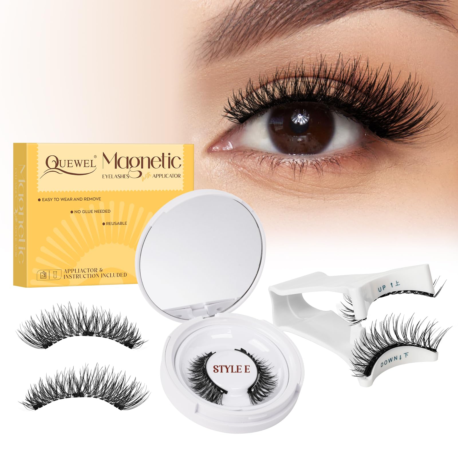QUEWEL natürlicher Look Magnetische Wimpern mit Applikator einfach zu verwenden (CX-FR-HP03)
