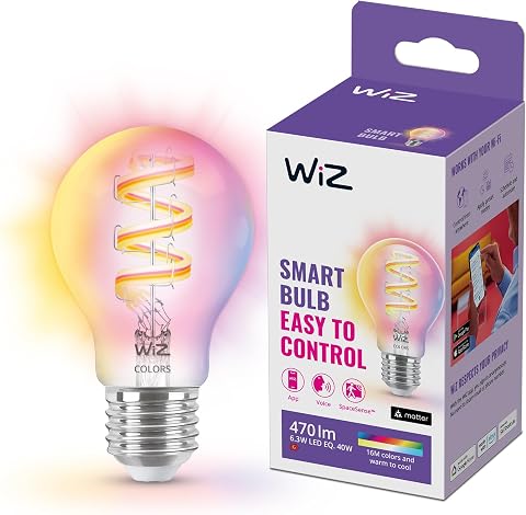 WiZ Smart Colour Filament Vintage Bulb, E27, E17, 6.3W, Connected WiFi Works with Alexa, Google Assistant & HomeKit, App Control for Home Lighting, Living Room, Kitchen