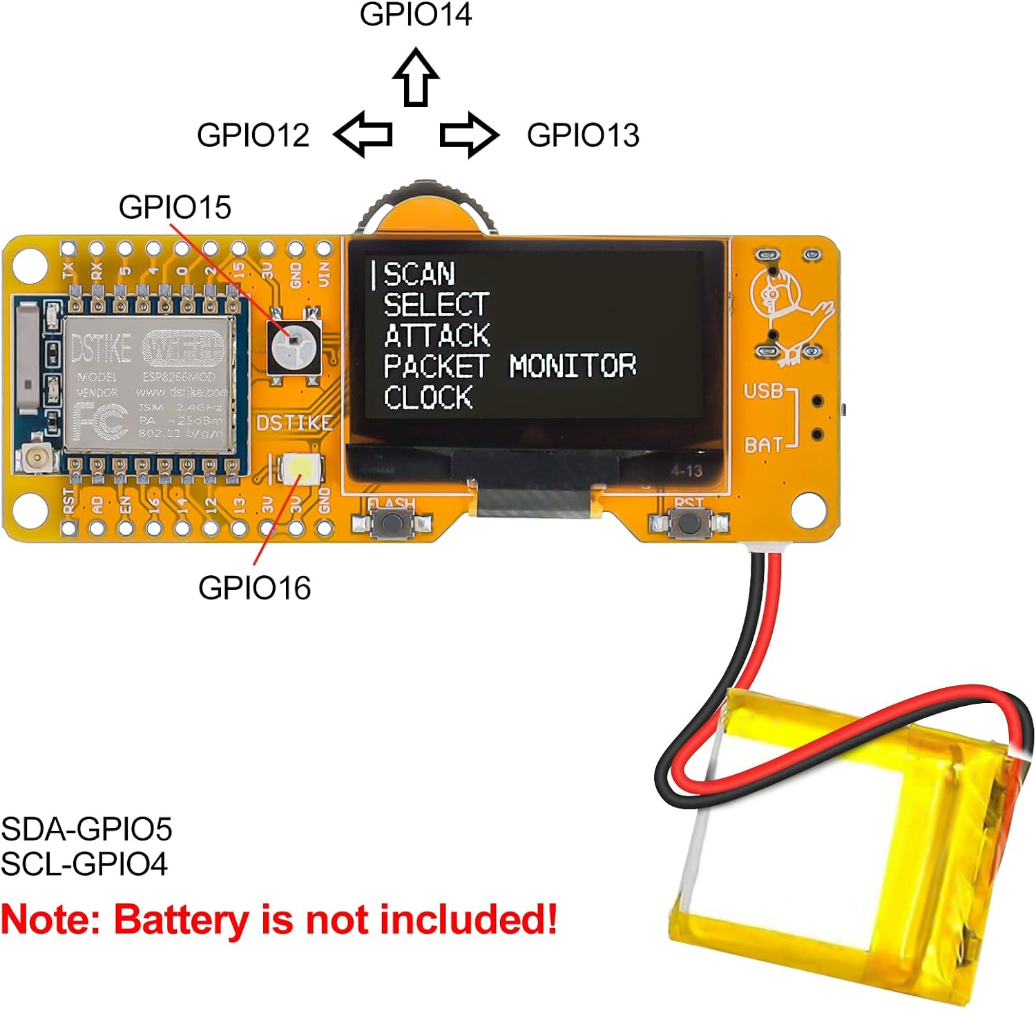 MakerFocus ESP8266 Development Board WiFi Deauther Mini V3 with 1.3inch OLED Display DS3231 RTC USB C Connector with 5dB Antenna