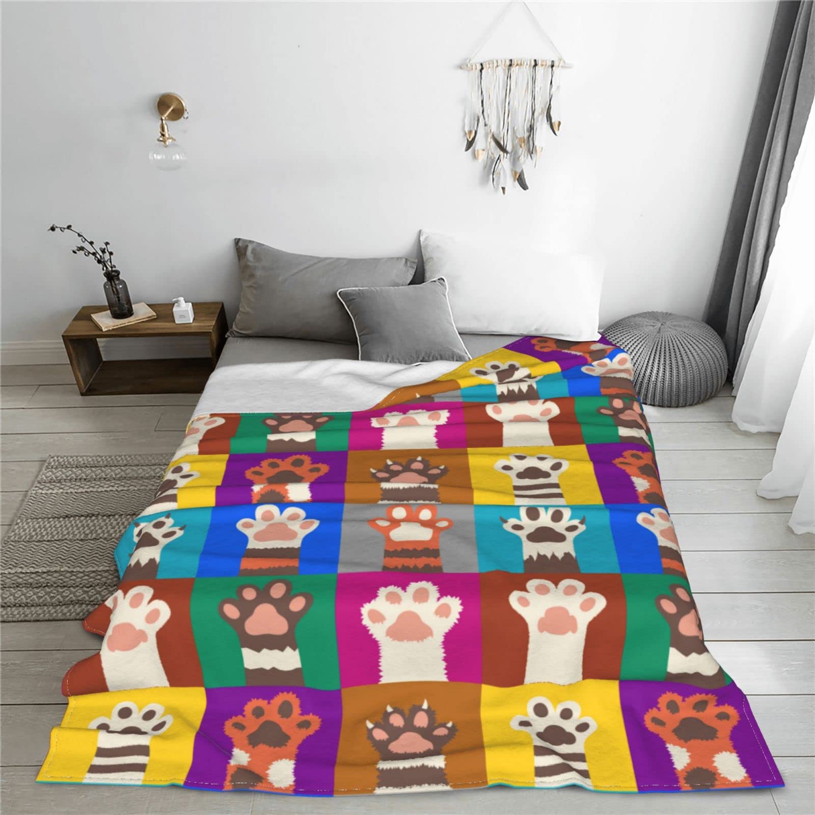 Divertente coperta colorata con zampe di gatto per letto, divano, plaid arcobaleno con zampa di animale, coperta in pile leggera e morbida e accogliente, 127 x 101,6 cm