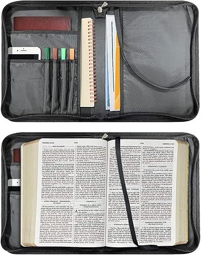 Miniatura 8 de Bolsas de cuero para iglesia, funda de Biblia gris león, bolsa protectora de la Biblia de poliuretano, funda de transporte portátil con asa para