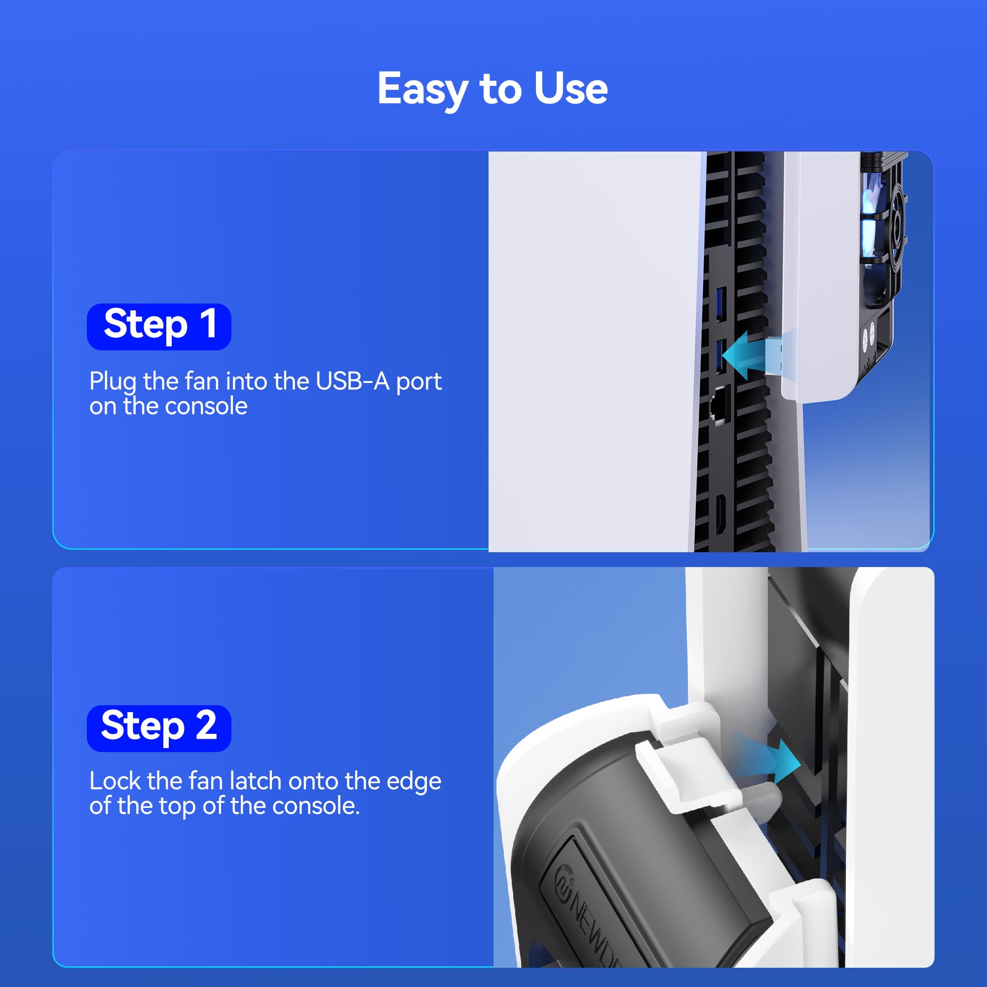 NEWDERY Ventilador para Accesorios de PS5. Ventilador silencioso Mejorado, Velocidad Ajustable automáticamente según la Temperatura, luz RGB dinámica, Compatible con PlayStation 5