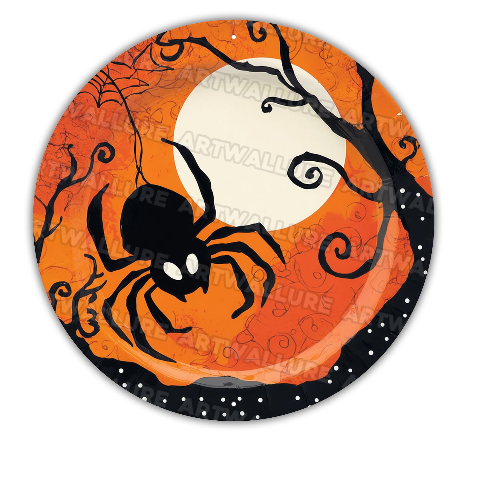 Spider Gothic Halloween Round Metal Sign Vintage Tin Decor Spooky Wall Art Retro 12x12inch