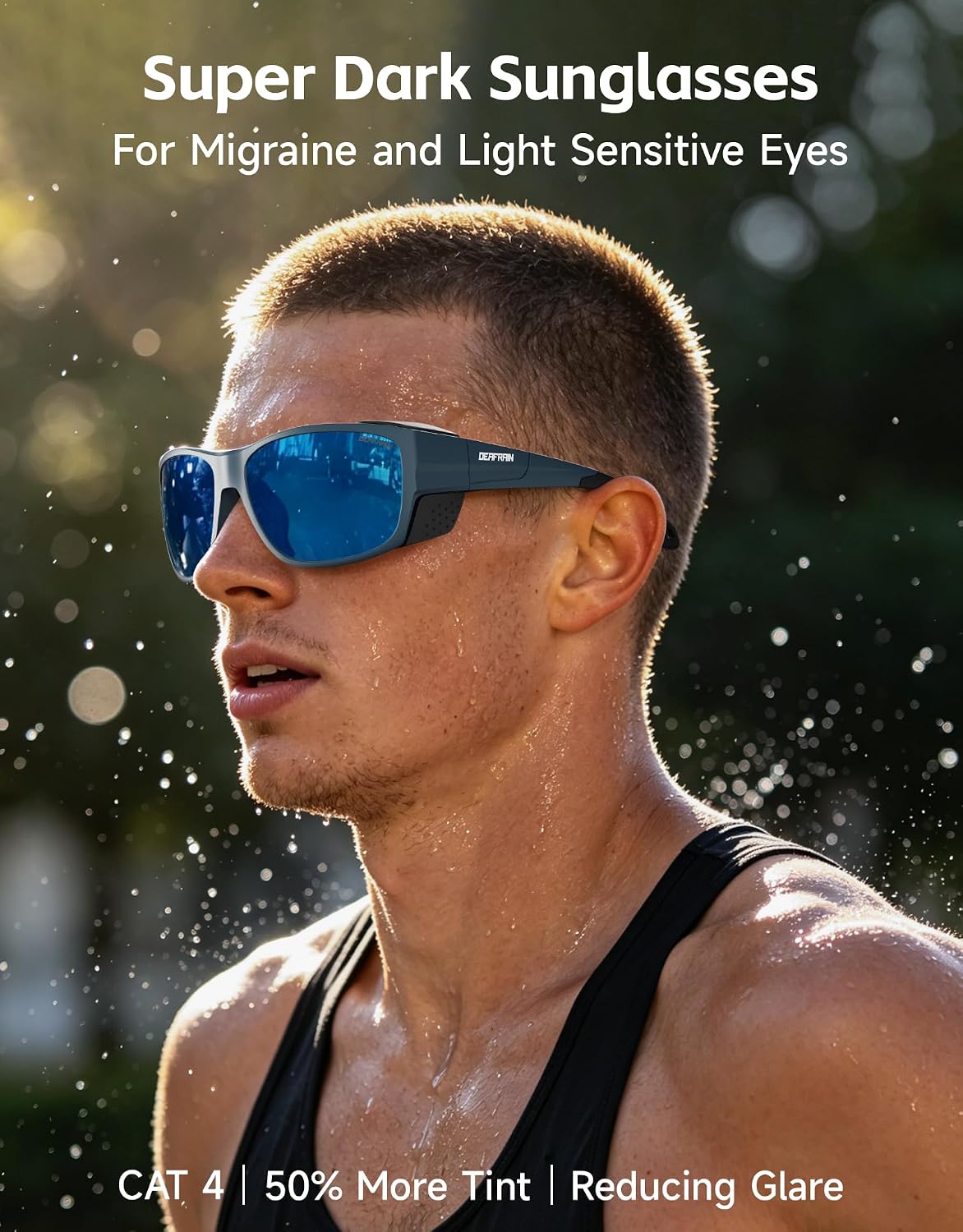 DEAFRAIN Blue Super Dark Polarized Sunglasses with Removable Side Shields image 3