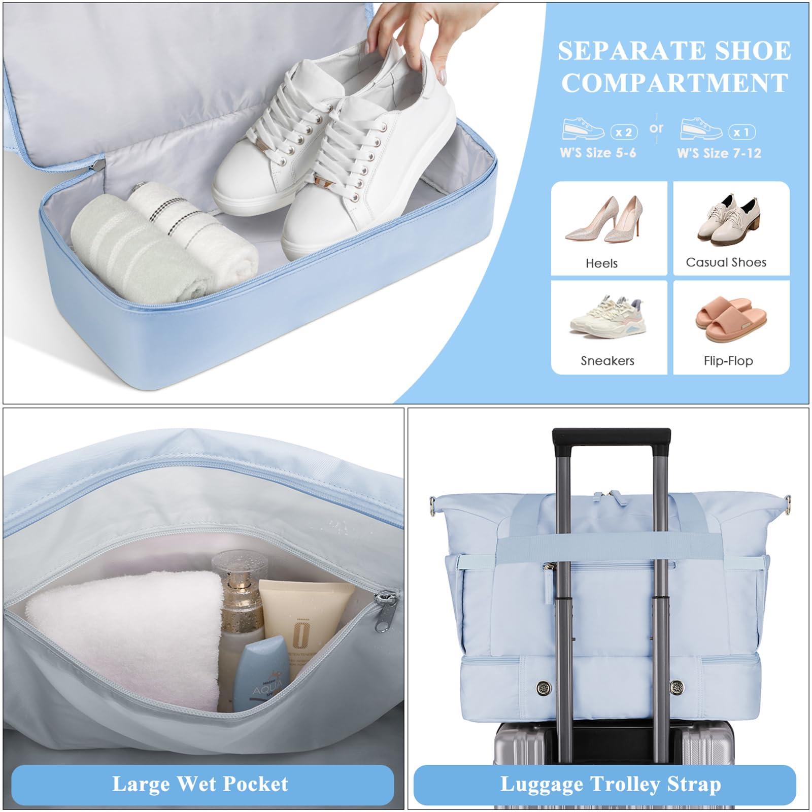 Gym Bag for Women, Personal Item Travel Bag with Shoes Compartment for Trip view 4