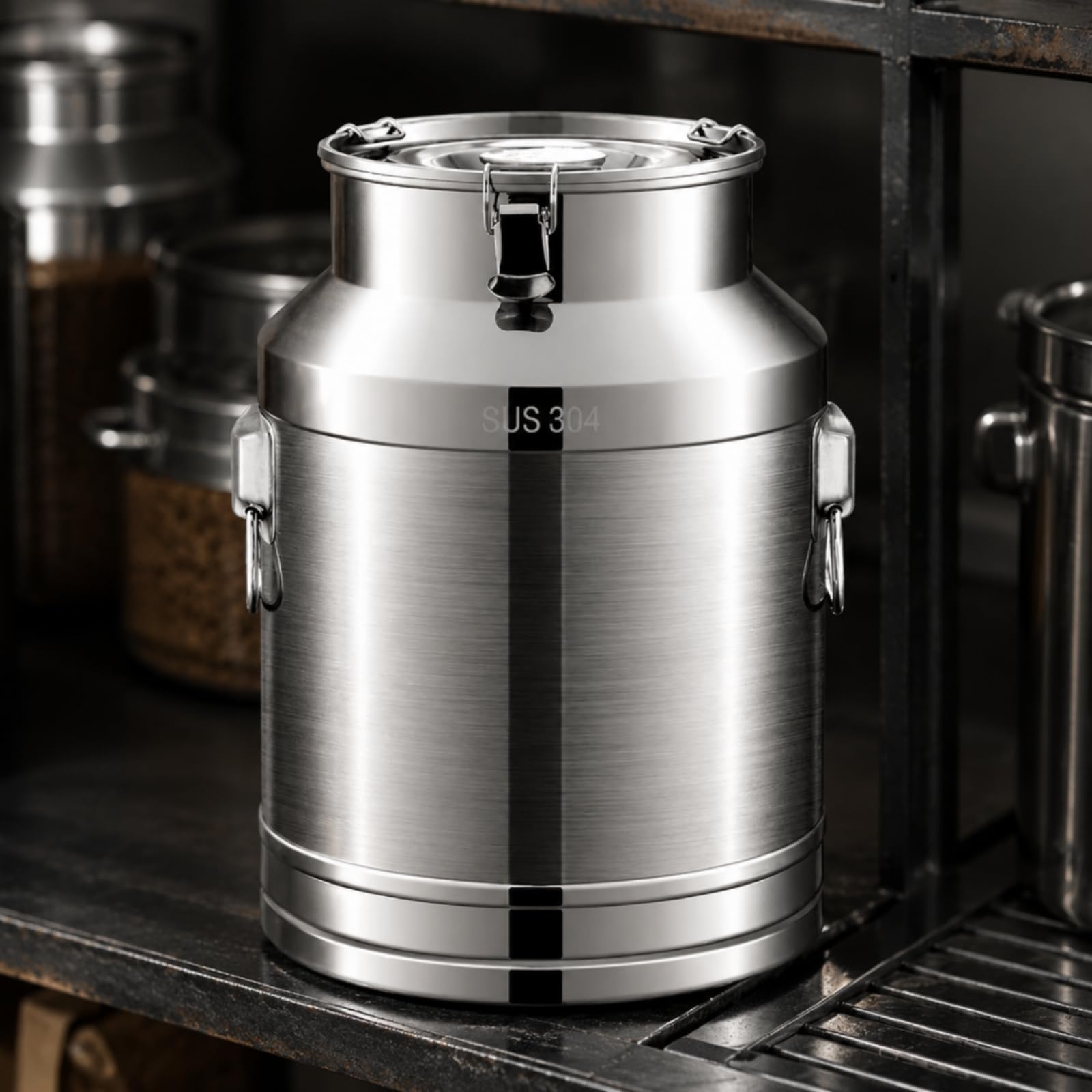 Gralara Contenedor de Acero Inoxidable Cubo Recipiente Bidón con Tapa con Sellado Seguro y Cierre de Abrazadera Asas Resistentes y Cuerpo Liso Fácil de, Aproximadamente 28L, Diámetro 30, Alto 40