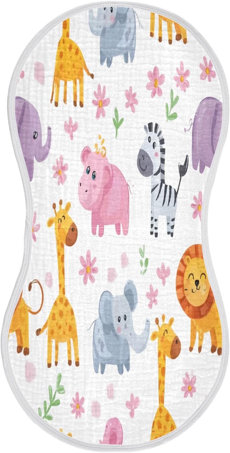 Pattern Cute Giraffes Pig Baby Burp Cloths -4Pcs Soft Absorbent Muslin Washcloths Bibs Face Towel for Newborn Boys Girls 22 x 11 Inch