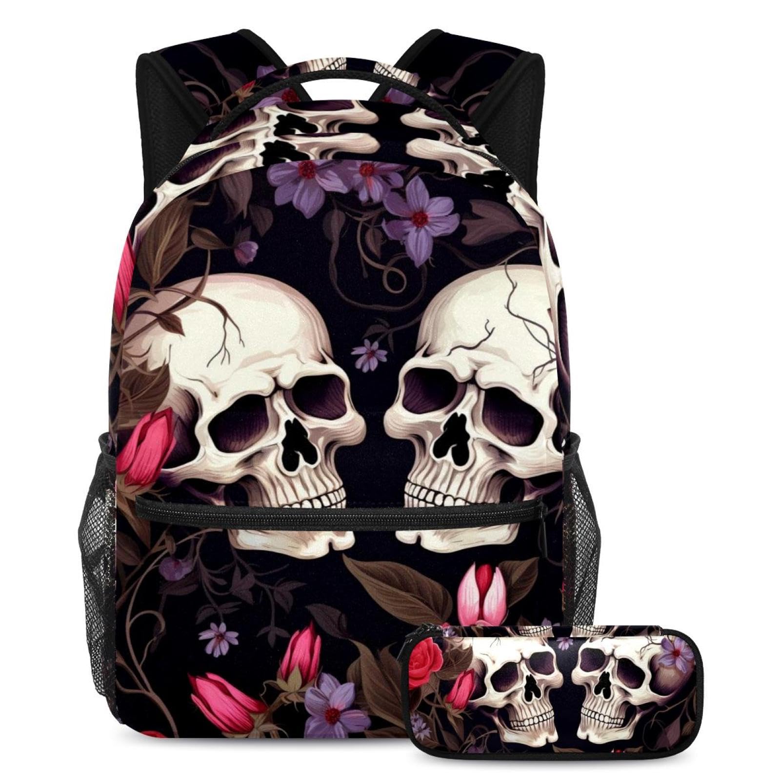 Ensemble de 2 cartables à fleurs et crânes grand volume