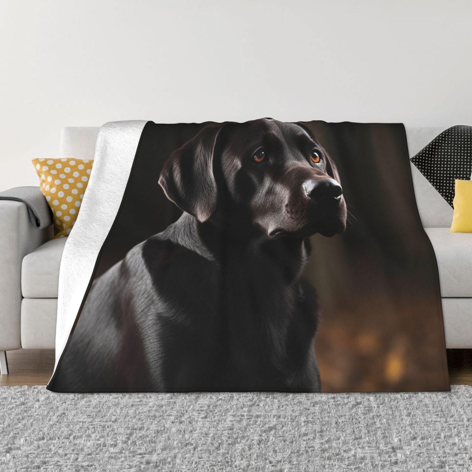 KLOPH Black Labrador Throw Blanket 50"x40" Flannel Fluffy Warm Blanket for Couch, Reversible Plush Blankets for Bed, Comfy Fuzzy Blanket for Sofa, Plush Lightweight-Blankets for All Season
