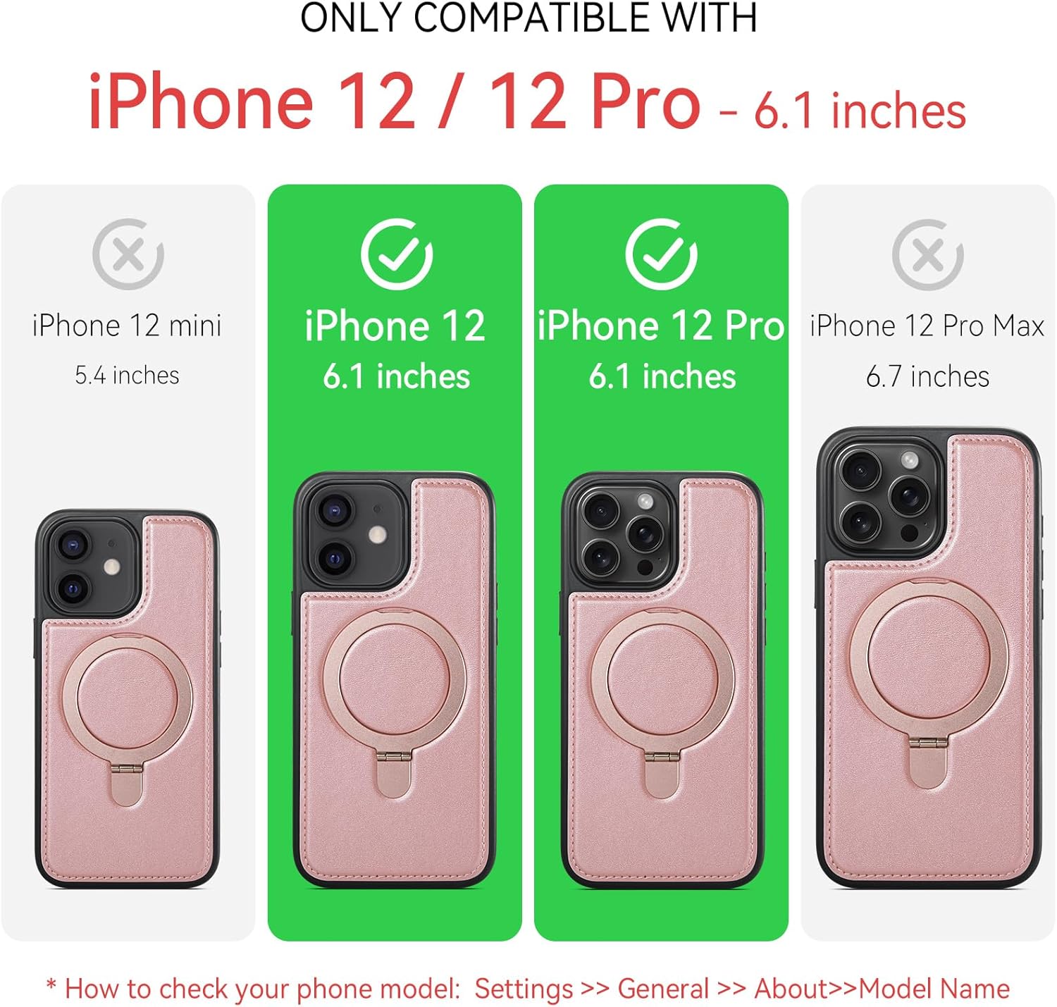 for iPhone 12/12 Pro Case with Stand, Compatible with MagSafe, Slim PU Leather & TPU Drop-Proof Protective Magnetic Kickstand Phone Cases with Tempered Glass Screen Protector 6.1", Rose Gold