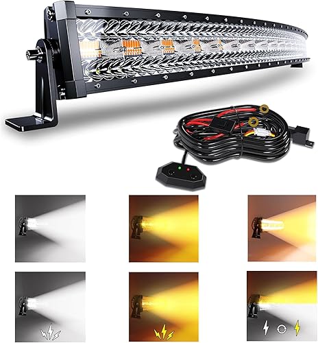 Miniatura 15 de Barra de luz LED curva de 52 pulgadas y 300 W, luz estroboscópica blanca/ámbar con seis modos, luces de conducción antiniebla, combo de penetración