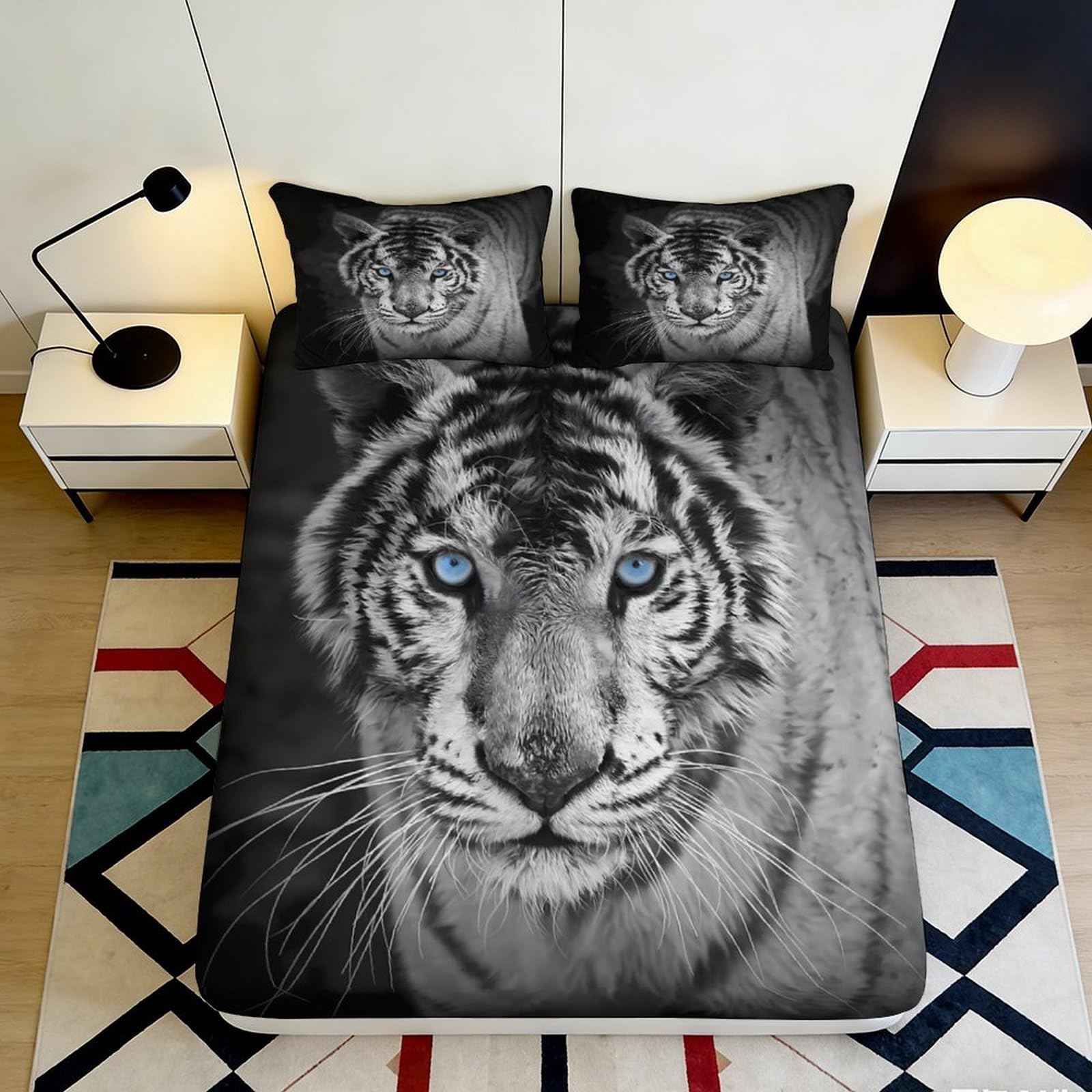 Pnayamiorkfel Style-8 3D Printed Blue Eyed Tiger Fitted Sheet Microfiber Soft Bed Cover For Bedroom Decor Guest Room Mattress Protection 90X200x25cm