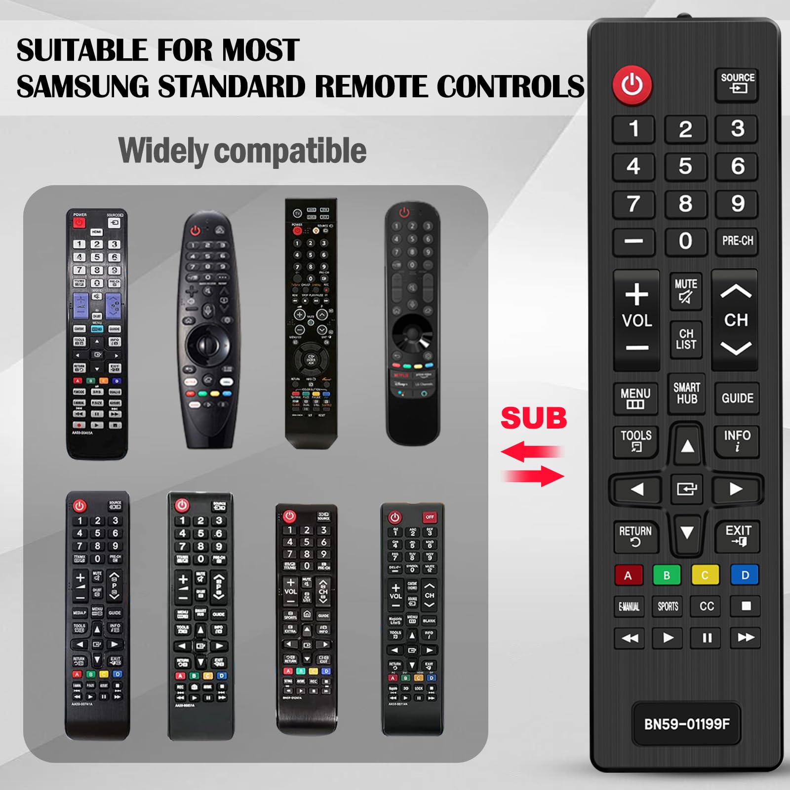 2 Pezzi Telecomando Universale TV per Samsung, Telecomando Di Ricambio Di Alta Qualità, Nessuna Configurazione Necessaria, Telecomando Universale Compatibile Con Samsung Smart TV 3D 4K LED LCD HDTV