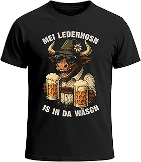 MoonWorks Camiseta para hombre para Oktoberfest – MEI Lederhosen is in da Wäsch – ErsatzTracht Ochse Fun-Shirt Trachtenshi...