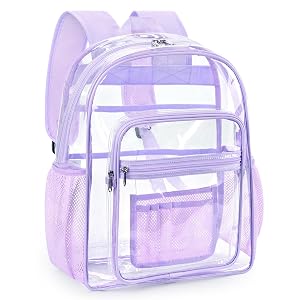 ZORFIN Clear Backpack Heavy Duty for School Work 17in Transparent PVC Bag with Large Capacity Reinforced Straps See