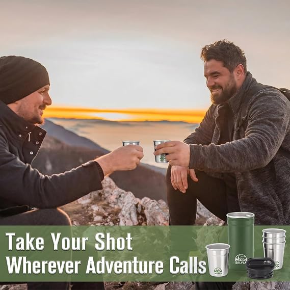 Travel Shot Glass Set of 4 with 1 Bottle - Green