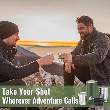 Travel Shot Glass Set of 4 with 1 Bottle - Green