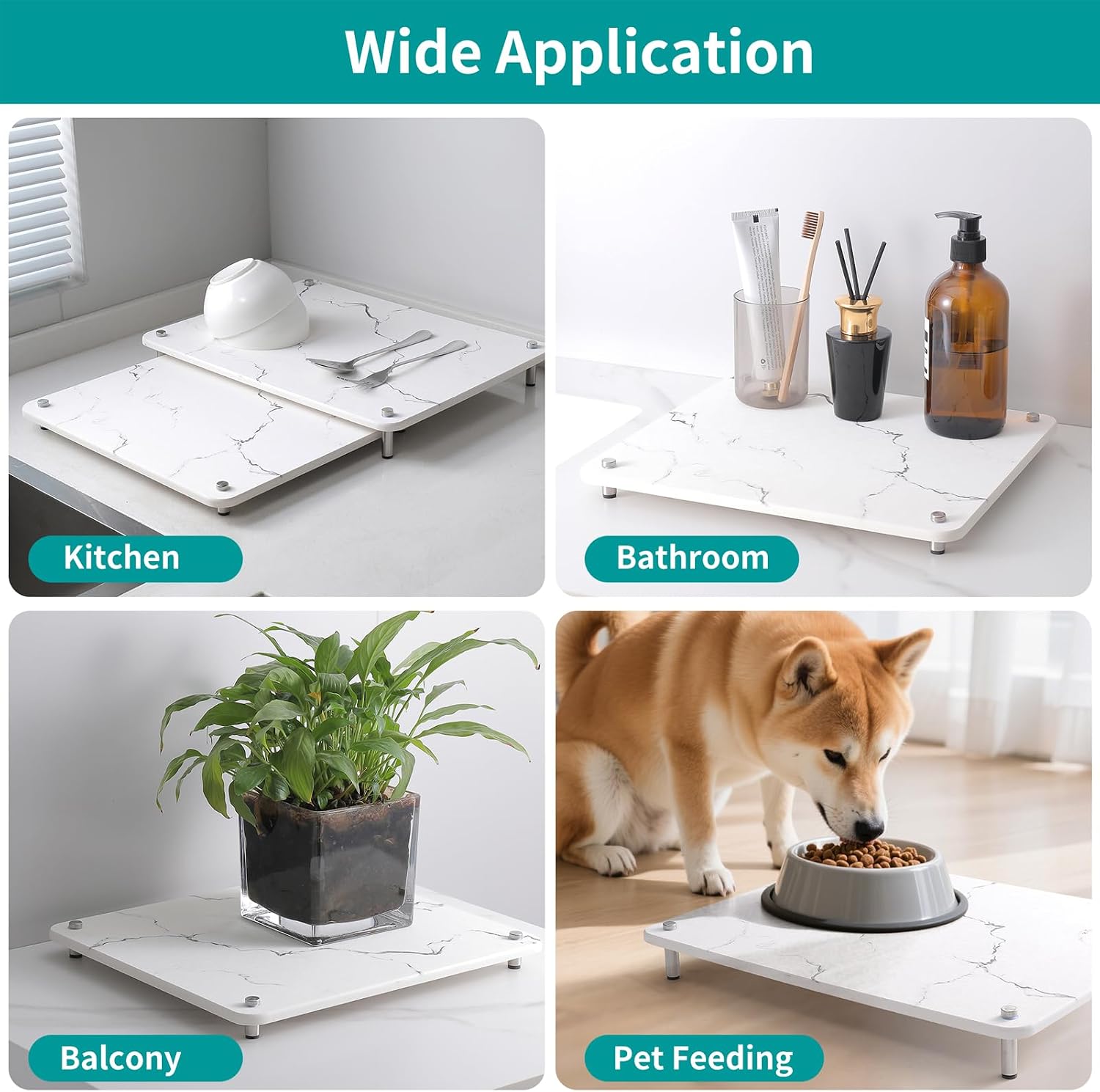 2-Pack Nested Dish Drying Stone Mats,16"L x 12"W Expandable Absorbent Rack Dish Pad,Marble Pattern Quick Drying Stone Mat - Diatomaceous Earth for Kitchen Sink Drying Dishes (White, 16x12in+13x12in)