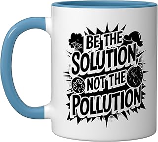 Be The Solution Not The Pollution - Earth Day 2025 Ceramic Mug, Blue/White