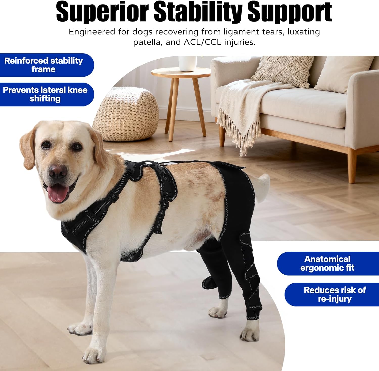 dog knee brace with adjustable support acl hind leg for support with cruciate ligament injury, luxating patella,arthritis,dog acl knee brace with dog chest harness l black03