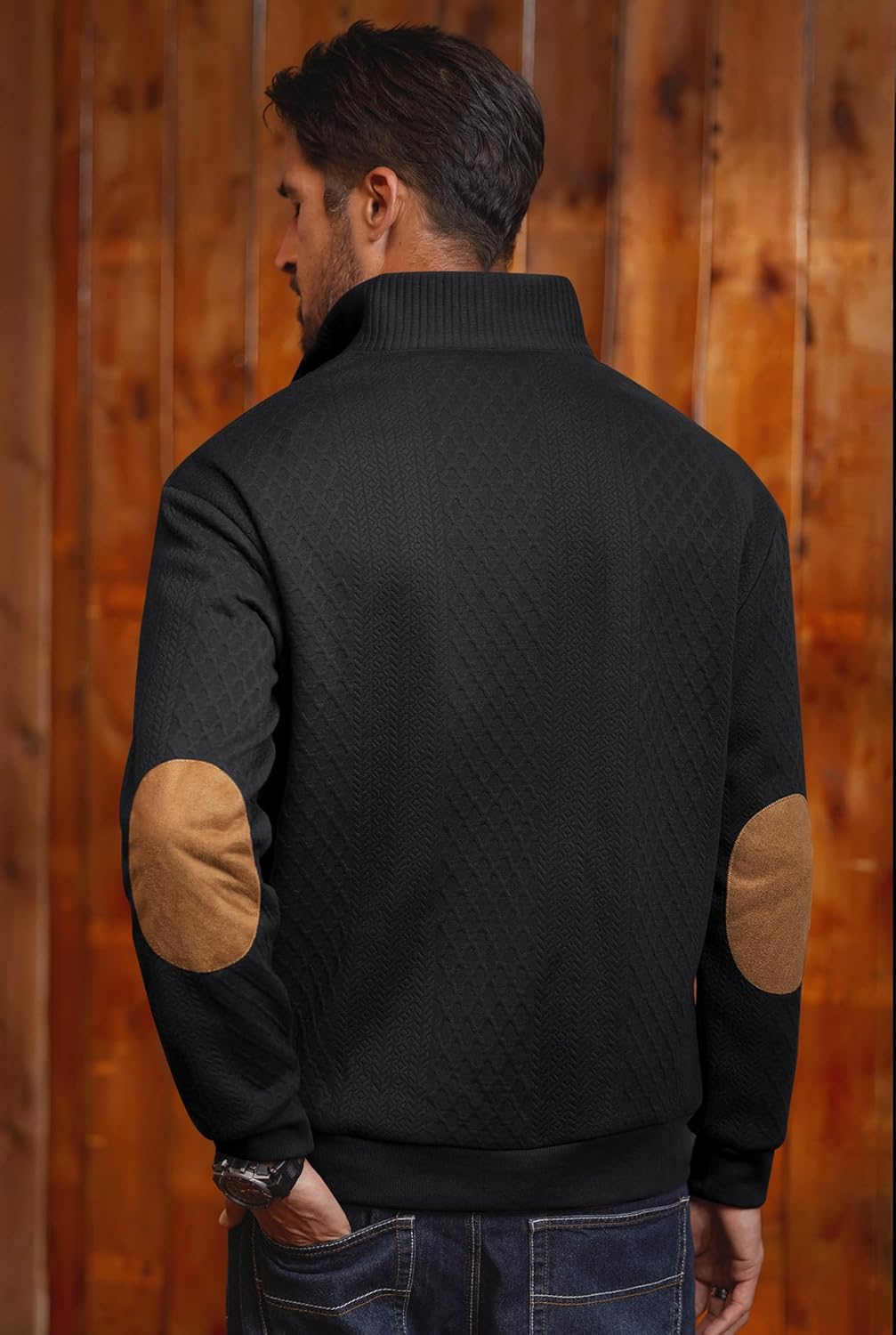 Men's Textured Thermal Sweatshirt Heavyweight Fleece Lined Pullover with Elbow Patches (S-XXL) - Image 8