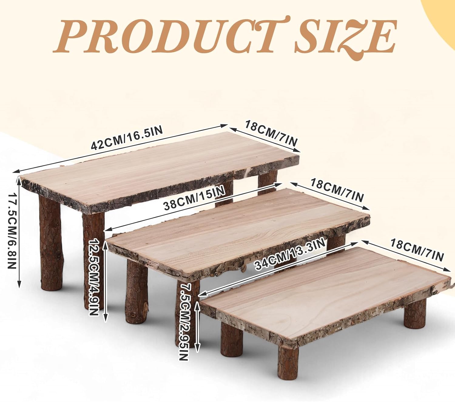 Jetec 11 Pcs Wood Cake Stand Rectangular Round Rustic Wedding Cake Holder Tray with Wooden Slice Toppers and Cutter for Wedding Reception Party Event