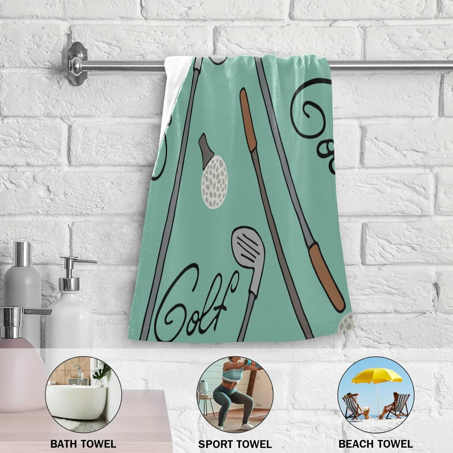 AUUXVA Sport Ball Golf Hand Towels Set of 2, Golf Clubs Bathroom Towel Soft Highly Absorbent Small Bath Towel Kitchen Dish Guest Towel for Hand Face Gym Spa Home Decorative, 28x14.5 in - Image 6