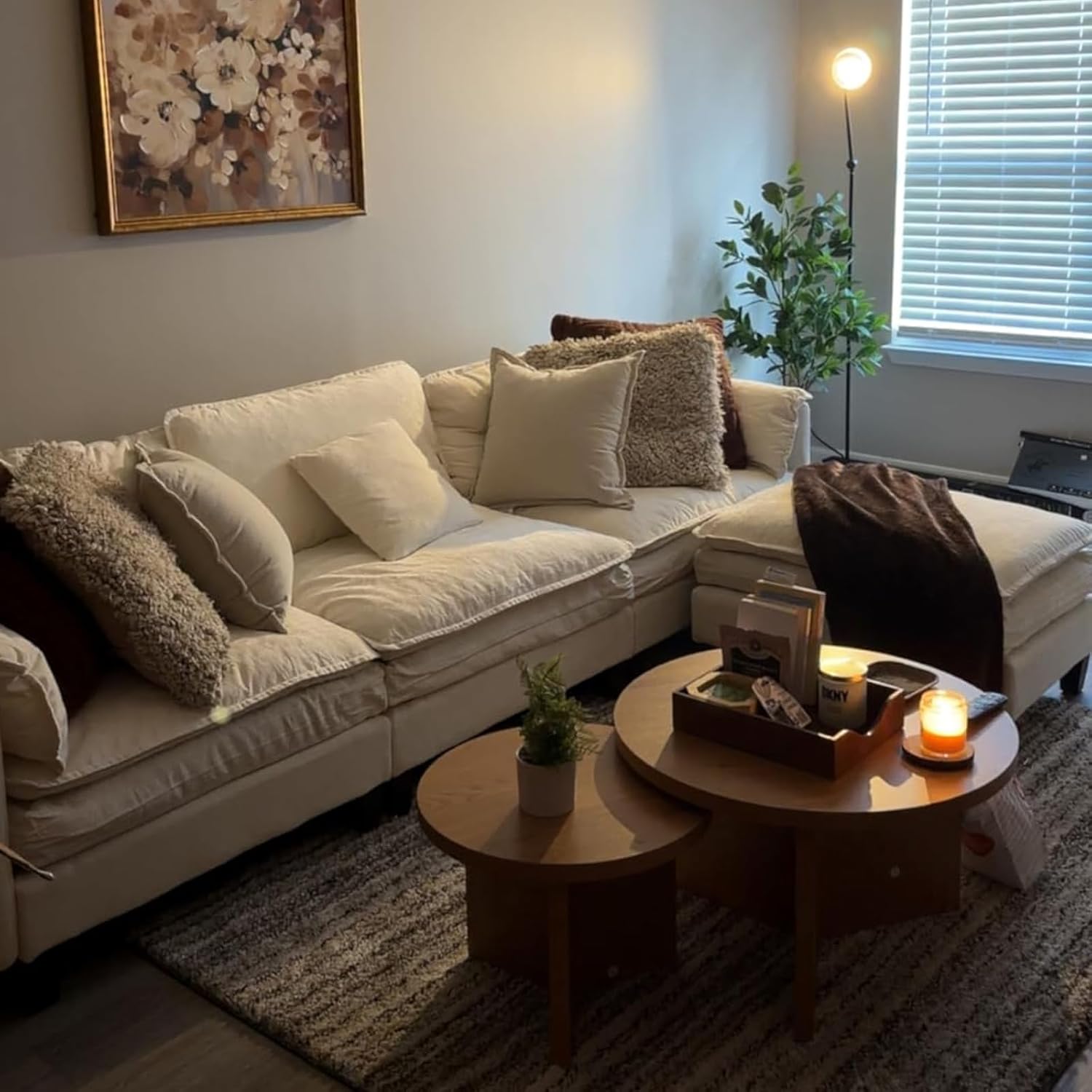 Round Nesting Coffee Tables Set of 2, Modern Stacking Table with Wood Grain Finish, End Table Side Tables for Living Room (Natural Oak)