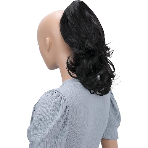 PRETTYSHOP 14" Hair Piece Pony Tail Clip On Extension Voluminous Wavy Heat-Resisting Natural black # 2 H130