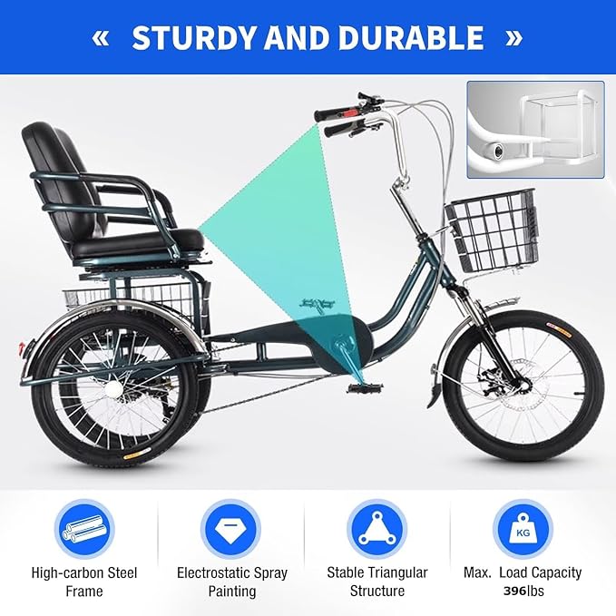 Triciclo para Adultos y Mayores, 6 velocidades, 3 ruedas miniatura 3