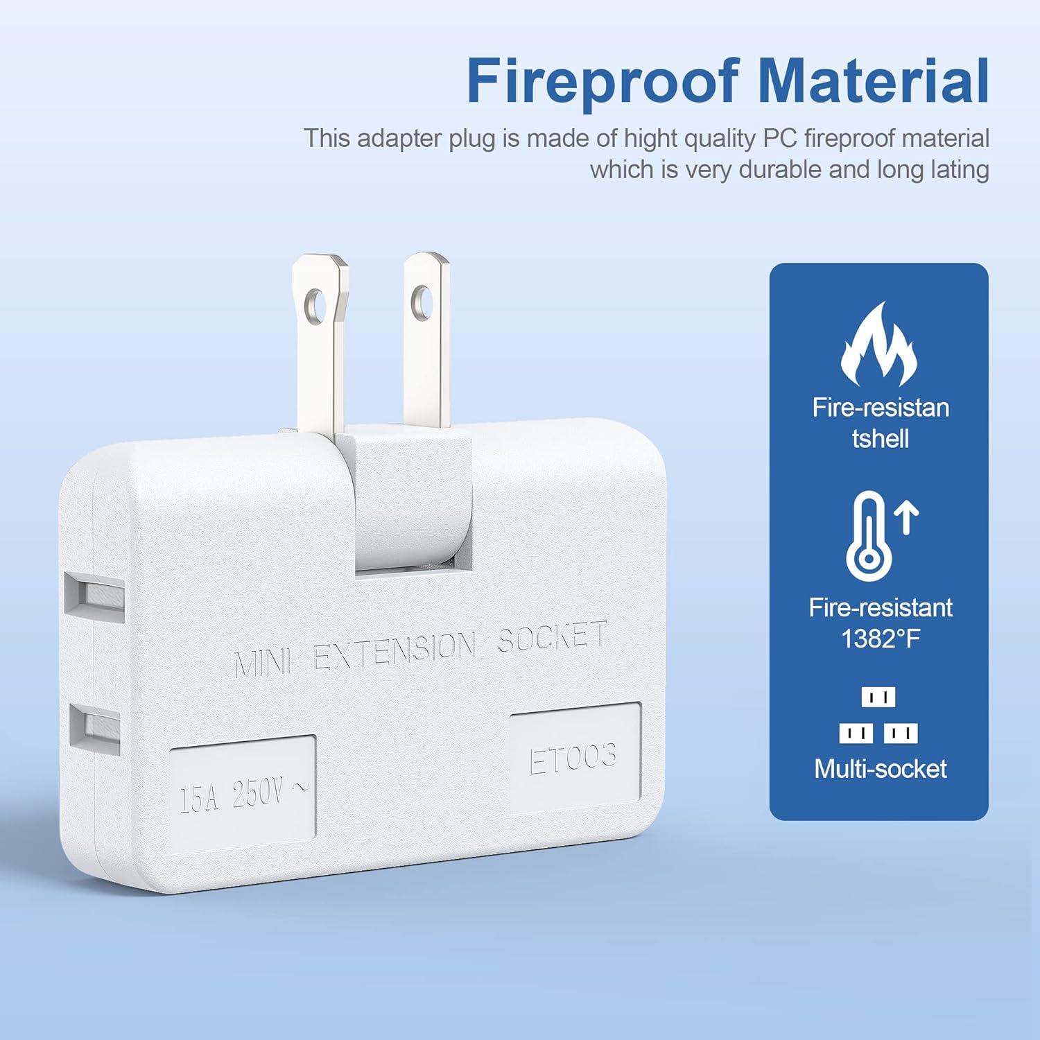 3 Way Flat Wall Outlet Extender Safe AC Adapter - 2-Prong Swivel Mini Indoor Wall Tap Plug, Outlet Splitter (Quick & Easy Install) Perfect for Home and Travel, Type A, White (3 Pack) thumbnail