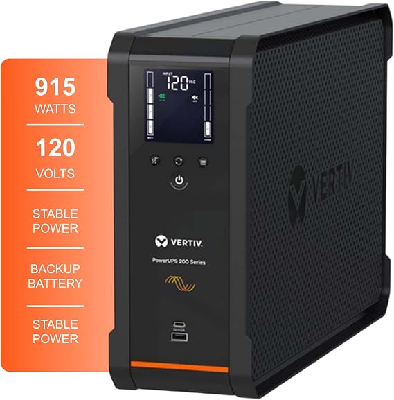 Vertiv PowerUPS 200 Premium Line Interactive Series PSA6S-1500LVT, 1440VA/915W, Automatic Voltage Regulation, Pure Sinewave, Battery Backup, Superior Power Protection, 10 NEMA Outlets