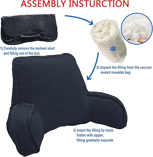 Miniatura 10 de Almohada de descanso para cama de lectura con brazos y bolsillos de 18 pulgadas de alto para sentarse en la cama, sofá, funda extraíble y relleno