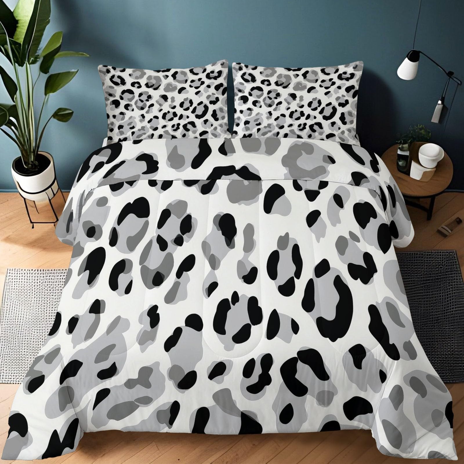 Edredón Acolchado 4 Estaciones 135 x 200 cm Arte Tradicional Animales Motivo de Leopardo - Colcha Suave Gris, Edredón Verano para Dormitorio Adolescentes Chicas Habitación Moda Decoración Dormitorio