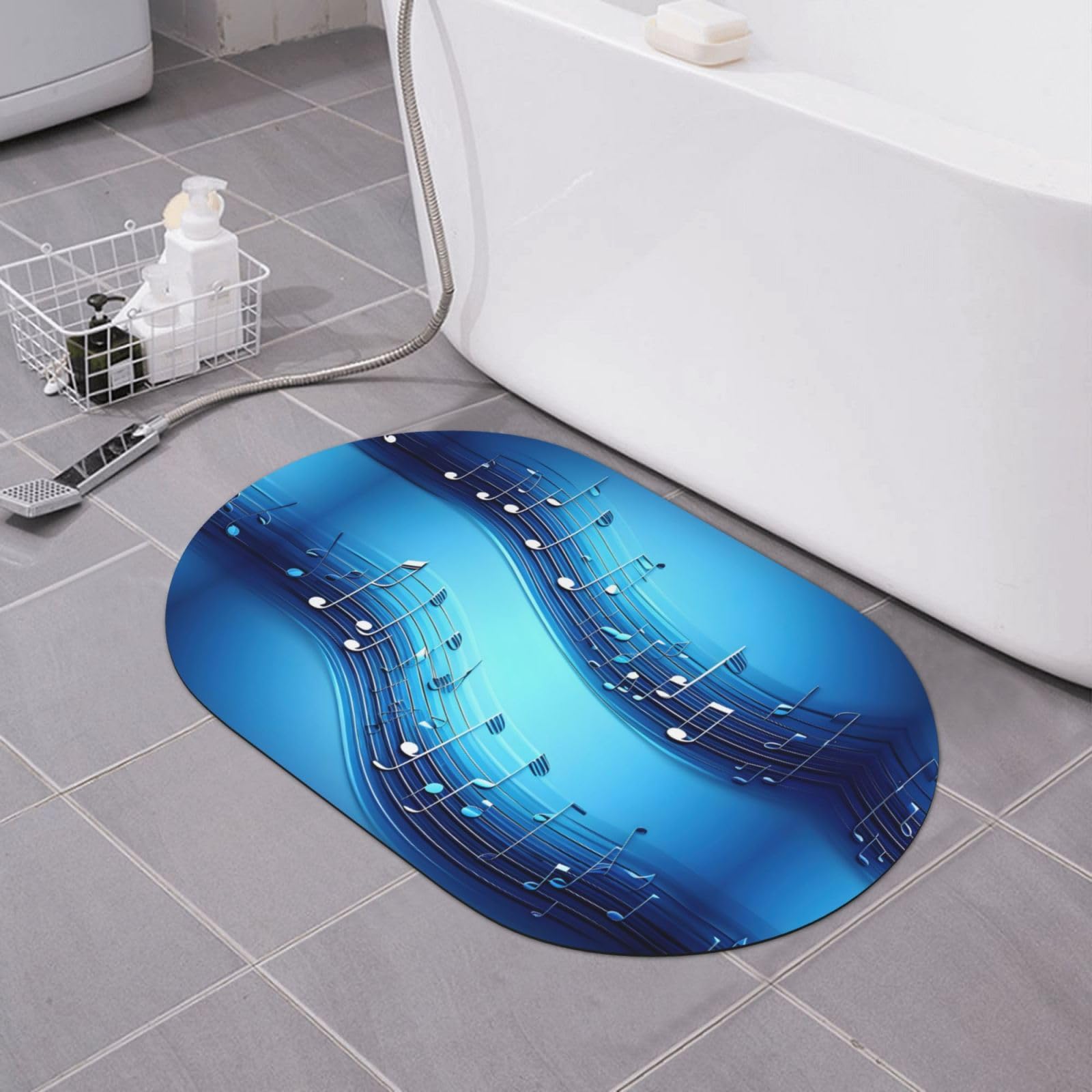 Tapis de bain bleu ciel notes de musique pour une salle de bain familiale