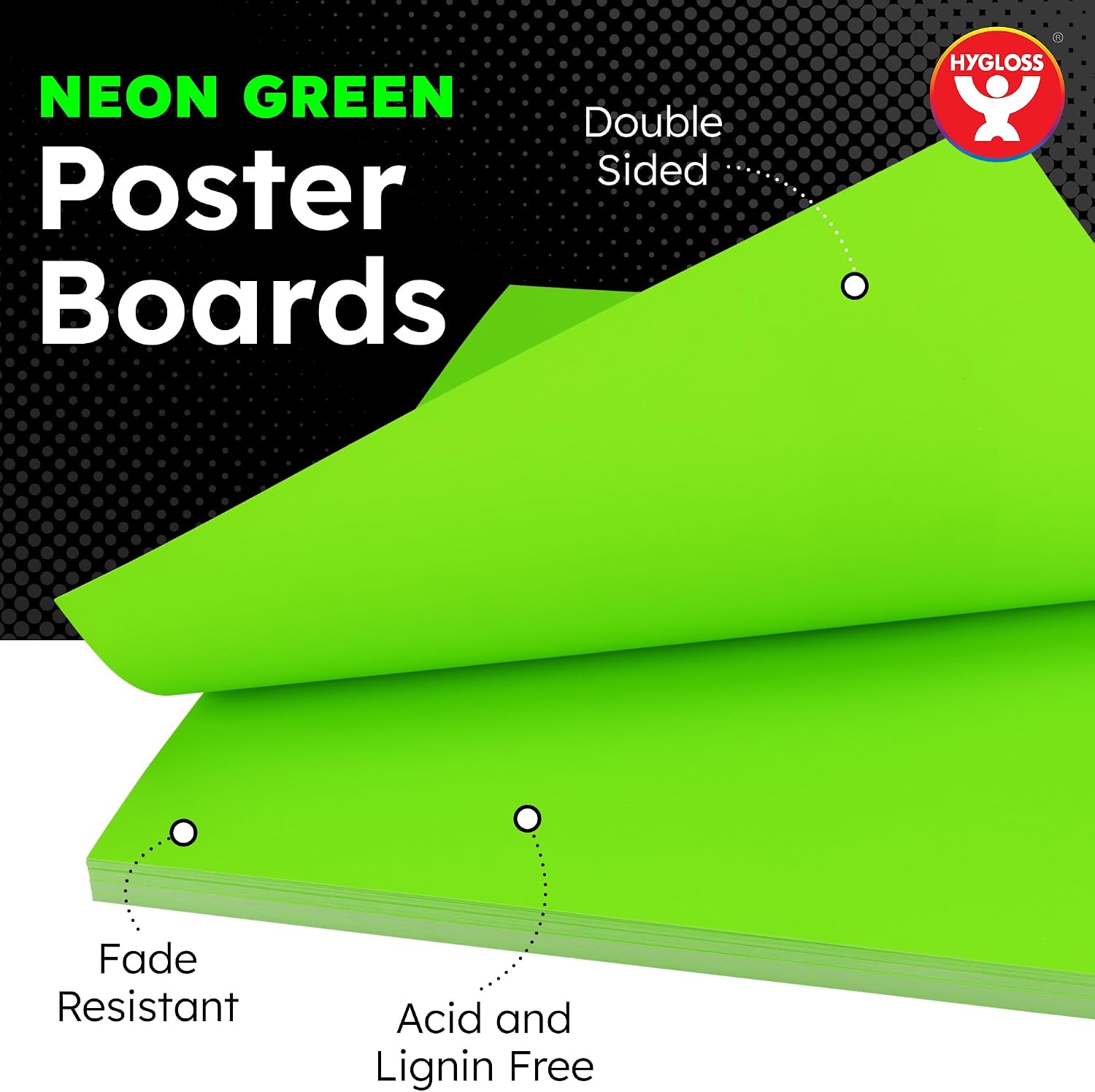 Hygloss Medium Poster Board 22x28 - 25 Neon Green Single Color Bulk Pack - 10 Pt. Thickness Colored Poster Board Paper for Projects, Signs, Displays - Posterboard Multipack 22" x 28"